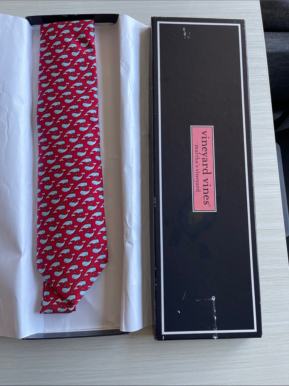 Vineyard Vines Red Whale Pattern Silk Tie